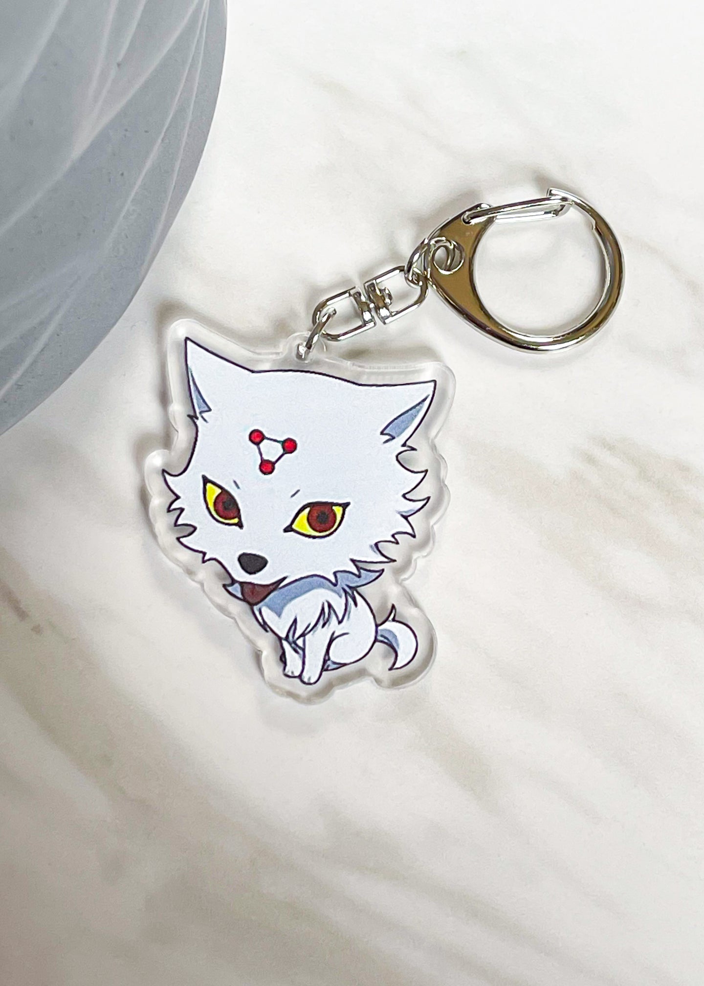 White Devine Dog Keychain