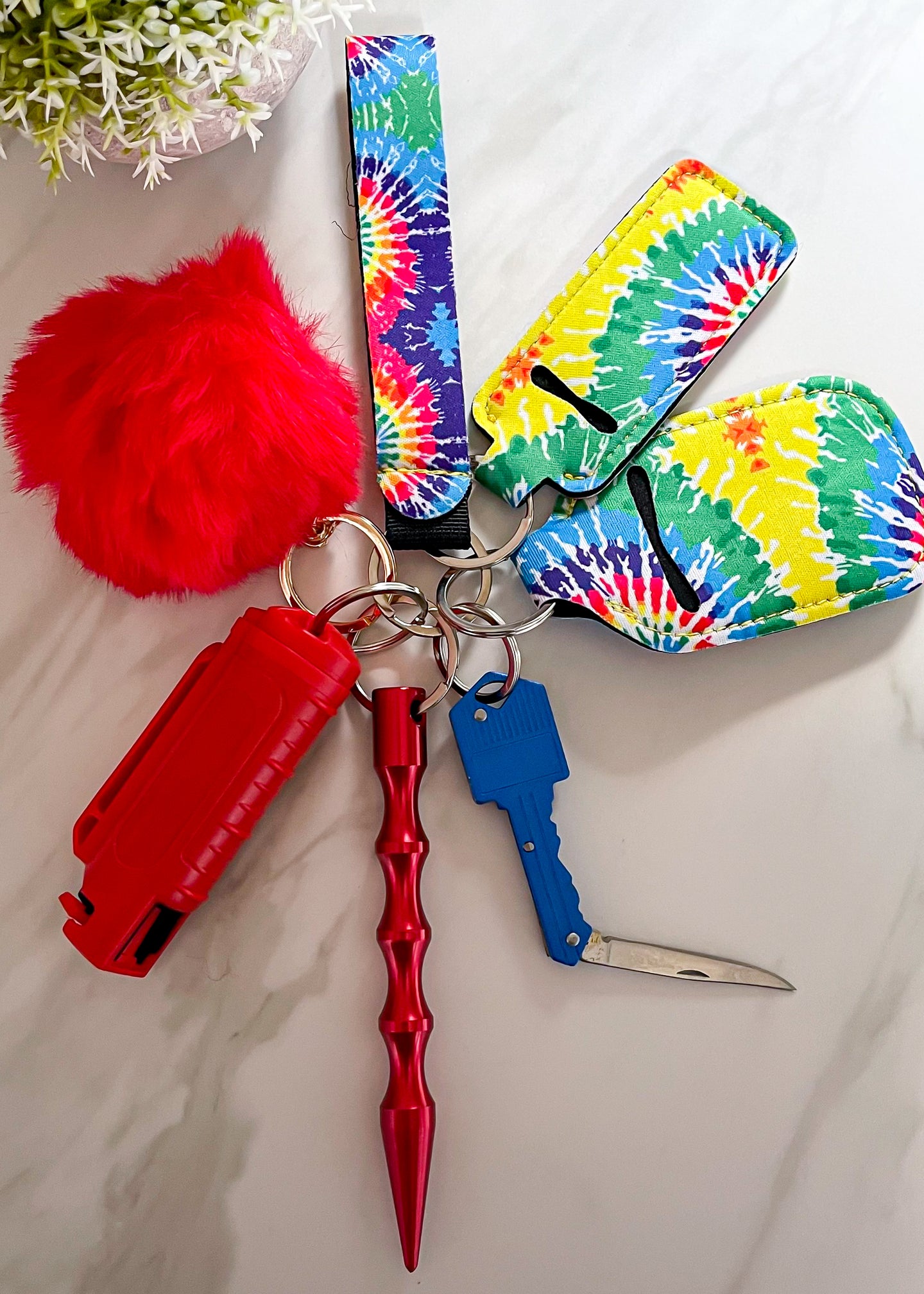 Colorful Tie Dye Self Defense 7 Piece Keychain