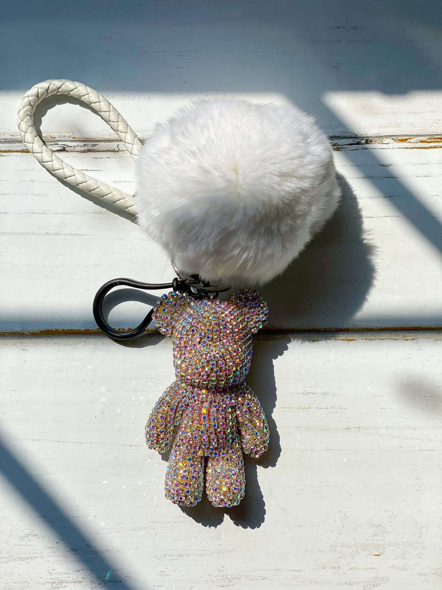 White Luxe Bear Keychain